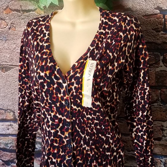 Leopard Print V Neck Button Down Cardigan - Picture 2 of 5